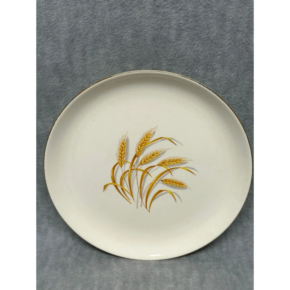 Golden Wheat Dinner Plate Vintage‎ 10in White Excellent 22K Gold Rim USA Made